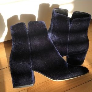 Navy Blue Crushed Velvet Booties